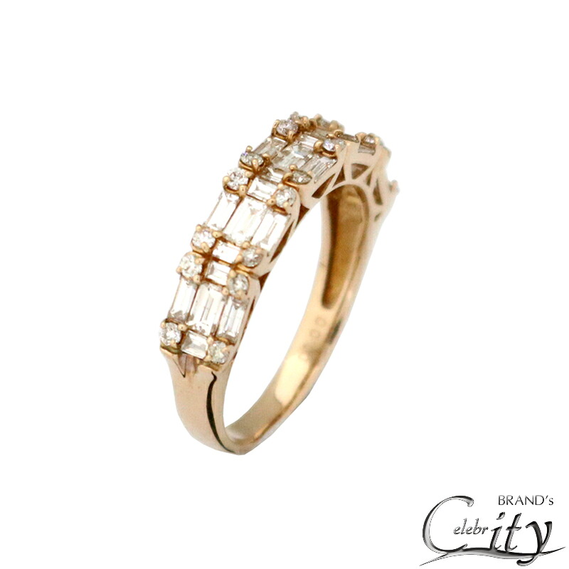 K18PG/D1.00ct バゲットダイヤモンドリング レディース 【NEW】