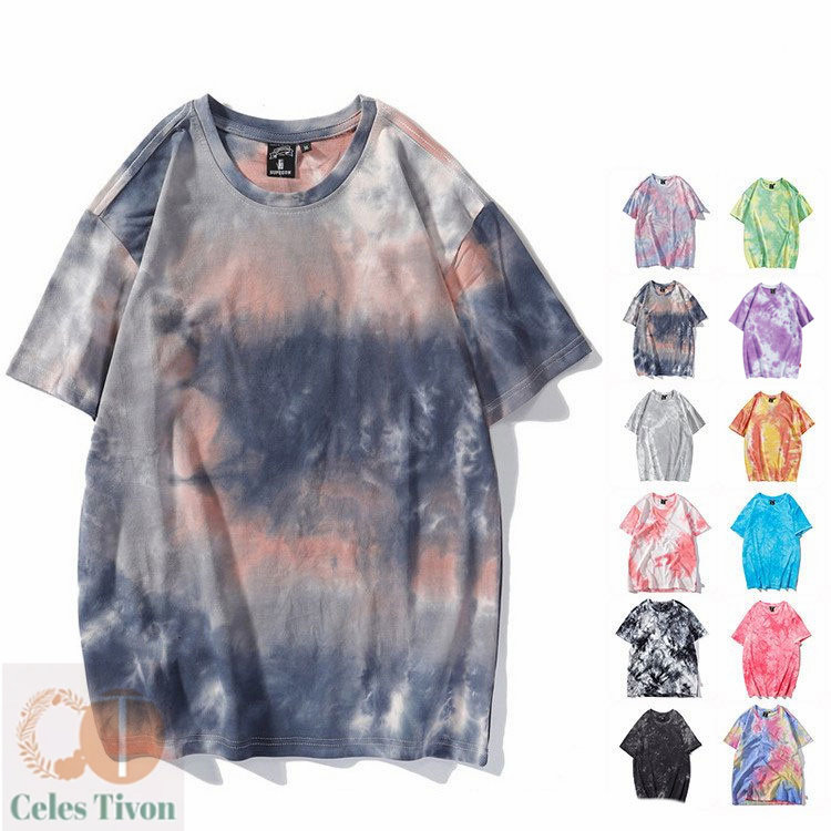 SUKU タイダイ 半袖Tシャツ マルチカラー タイダイ柄 Tシャツ メンズ カラフル タイダイ染 半袖