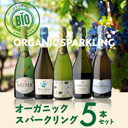 スパークリングワインセット 全てオーガニック スパークリング 5本セット15弾 750ml 5本入 浜運A【送料無料】