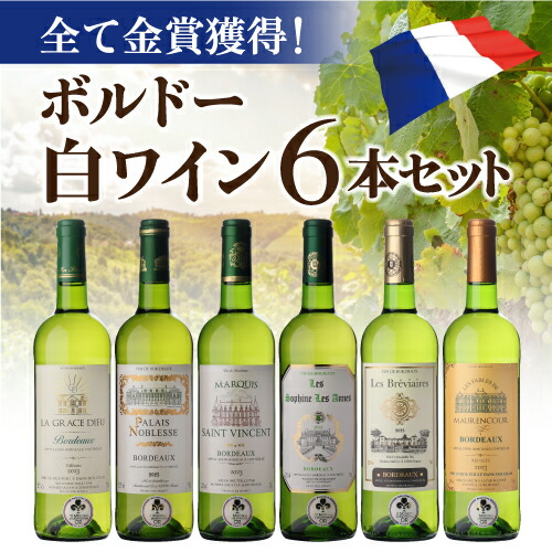 ワインセット 全て金賞！ボルドーブラン6本セット 長S 【送料無料】