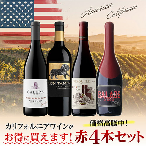 ワインセット 価格高騰中!カリフォルニア 赤ワイン セット 4弾 750ml 4本入 浜運【送料無料】 お中元