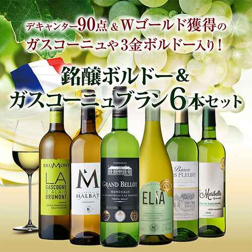 ワインセット 金賞ボルドー入！高評価！ボルドー＆ガスコーニュブラン6本セット 8弾  浜運A【送料無料】 お歳暮 御歳暮