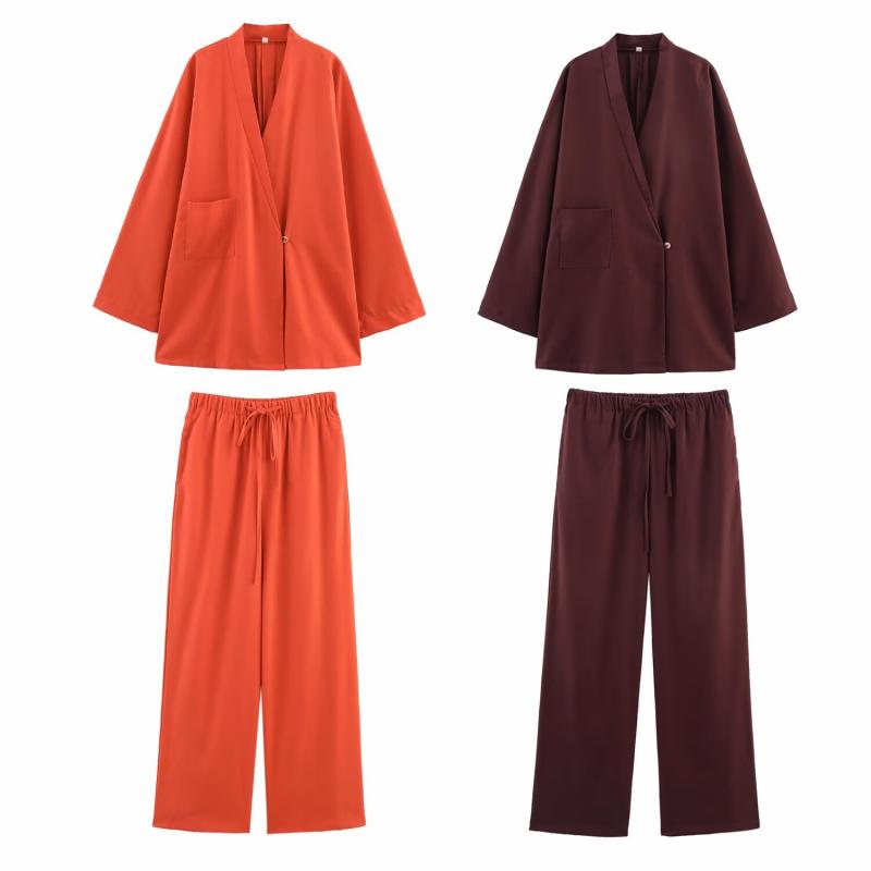 レディース セットアップ 上下セット ジャケット ワイドパンツ Vネック シングルボタン ウエストゴム きれいめ 上品 通勤 オフィス カジュアル 春