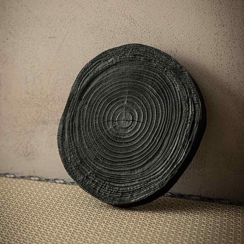 茶盤 茶台 壺承 天然木 アッシュ材 無垢材 円形 炭化加工 乾泡台 わびさび 和モダン 和風 上品 高見え きれいめ シック お盆 トレー インテリア ブラック|くらしのセロネ