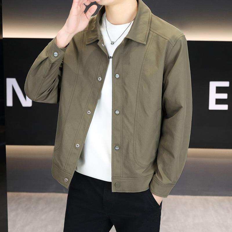 メンズ 上衣 アウター 細工物上衣 襟付き添い人 ゆったり 春服 秋服 年月 高押し出し 雅びやか 流行り ミリタリー 心地よい 今めかしい ライトアウター 分かりやすい 無地