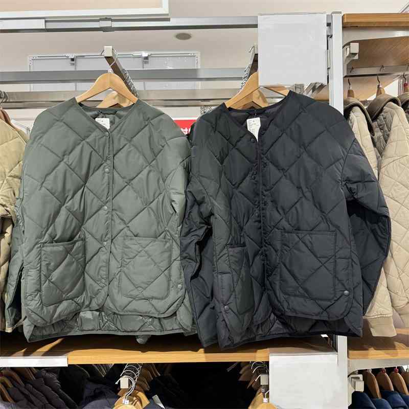 ジャケット レディース 秋冬 ゆったり 綿 チェック柄 クルーネック ピンク 軽量 アウター