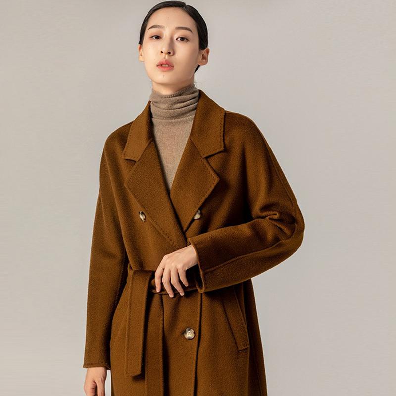 レディース 厚地の外套 ロング丈 マキシ丈 毛糸 カシミール ダブル人間の顔 ダブル名取り草 ダブル前胸部 雅びやか 高押し出し 好いたらしいめ 通い 秋冬 体型覆いかぶせる