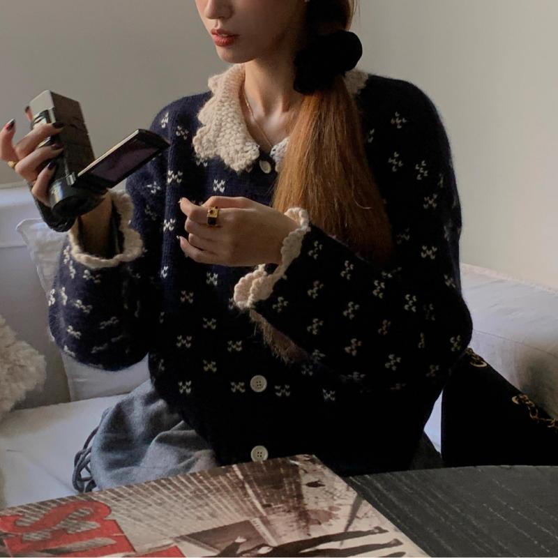 レディース ジレー 編み物 上衣 朦朦たる アンゴラ混 レトロ かぎ針編み クロシェ編み お人形さん色合い 襟付き添い人 雅びやか 成年者好いたらしい 高押し出し 生あたたかい 防寒 秋冬 ヴィンテージ風