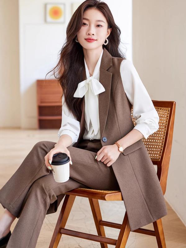 ベスト レディース 秋冬 中長丈 ノースリーブ 西装風 スリムフィット カジュアル リラックス アウター 韓国スタイル デザイン オフィス 通勤 ビジネス スタイル
