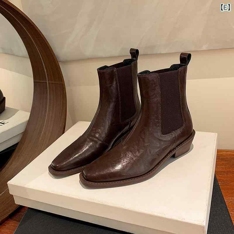 秋冬 レディース 尖頭 V口 復古 デニム スリム 粗ヒール しわ感 西部風 ショートブーツ ポインテッドトゥ アンクル ファッション スタイリッシュ トレンド 牛革風 軽量 快適 歩きやすい デイリー コーデ 秋物 冬物 ブーツイン レイヤード ミドル