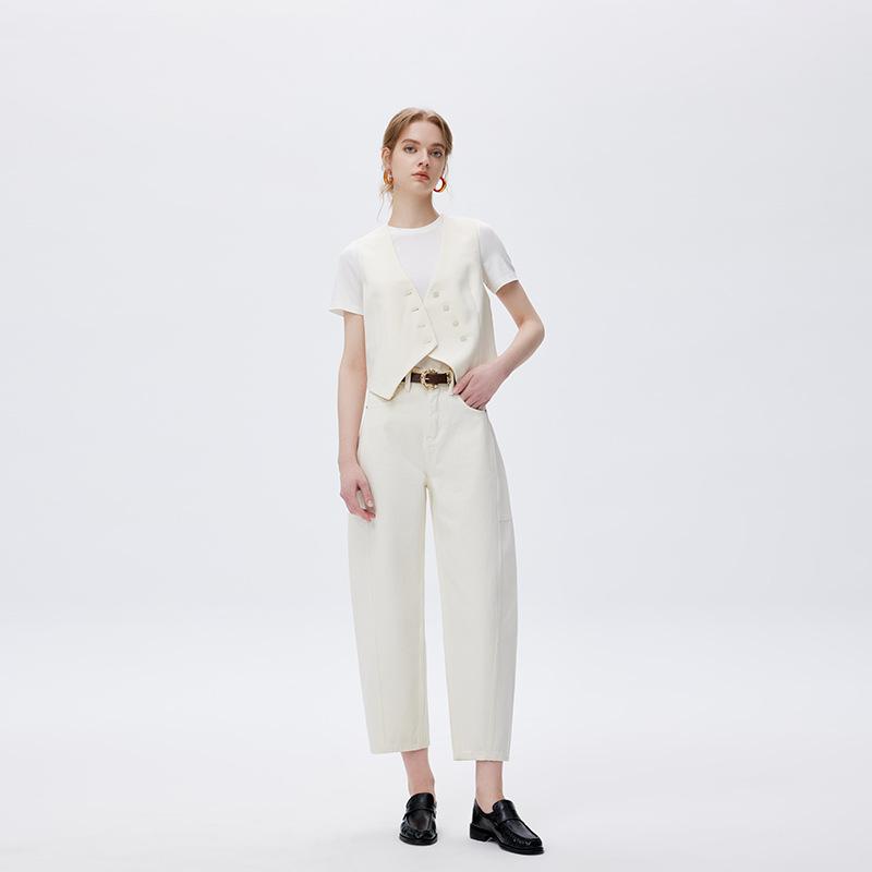 レディース デニムパンツ ジーンズ ワイドパンツ コクーンシルエット カーブパンツ バナナパンツ ストレート アンクル丈 クロップド丈 九分丈 無地 シンプル 大人カジュアル スタイルアップ きれいめ 春 アイボリー オフホワイト