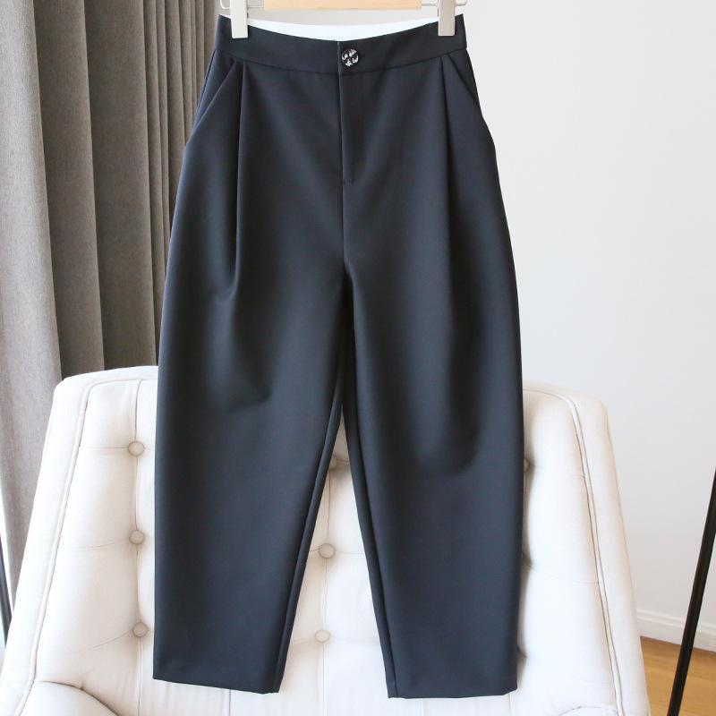 レディース スラックス ハイウエスト ストレート ゆったり アンクル丈 9分丈 細見え 着痩せ 体型カバー 通勤 オフィス カジュアル きれいめ ブラック 春秋
