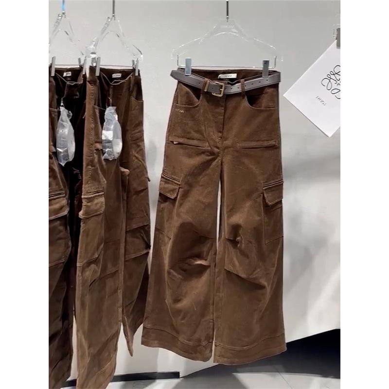 レディース 広広としたズボン下 カーゴパンツ ジーンズ 引っ切り無い 細工物ズボン下 ビッグ衣嚢 赤銅色 小っちゃいな方向け たわい無い大きさ 低身たけ 成年者心地よい かっこいい 流行り 美脚 脚長成り行き 着痩せ 秋冬