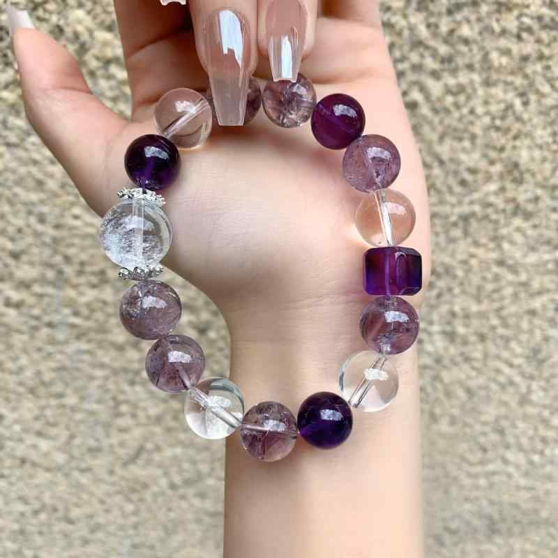 レディース ブレスレット 天然紫水晶 手串 高級感 簡約 紫火串珠 アクセサリー かわいい ラッキーアイテム