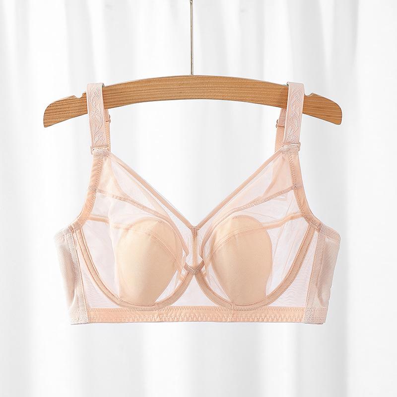 ブラジャー レディース 春夏 薄型 大きめバスト 小さく見せ 万能カップ ソフトワイヤー 寄せ集め 光漏れ防止 BCDEFカップ対応 調整可能 快適 吸湿速乾 接触冷感 再生繊維 かわいいデザイン