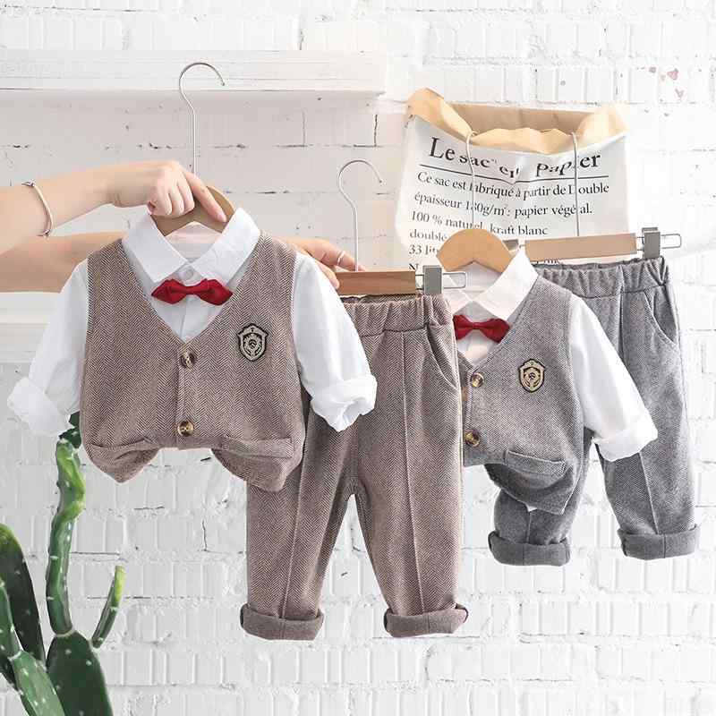 秋冬 キッズ 男の子 襟付き シングルブレスト シャツ ベスト スーツセット 紳士風 スタイリッシュ 幼児服 通学 お出かけ 軽量 綿素材 ブラック系