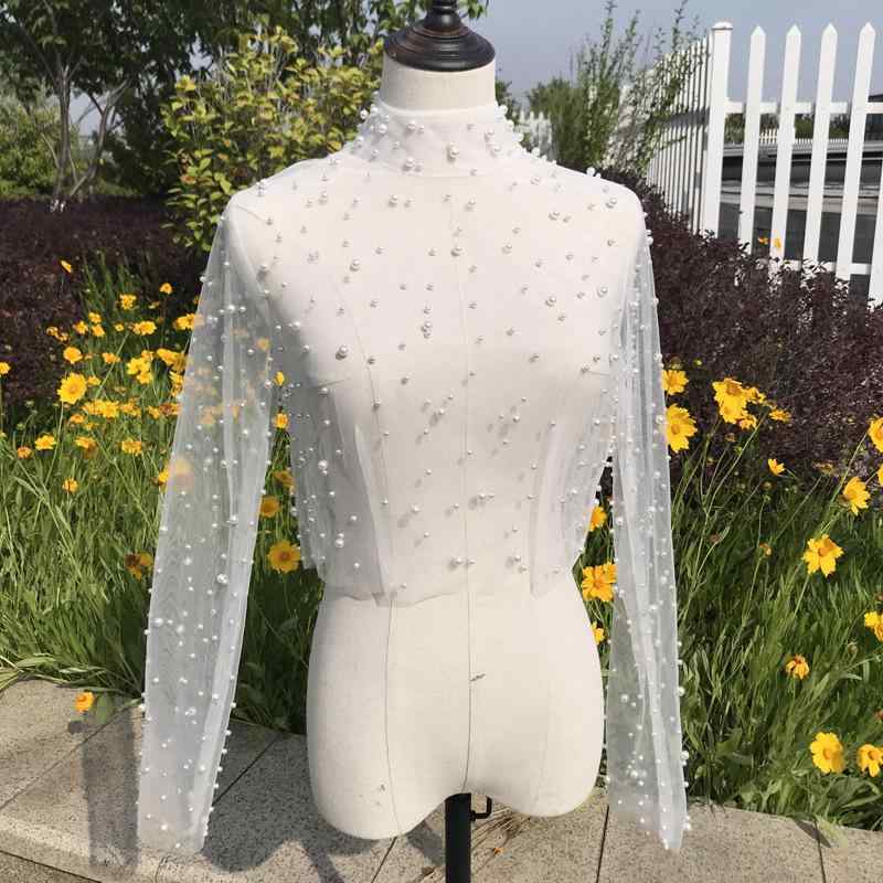 ショール レディース 結婚式 ウェディング 長袖 パール ビーズ 装飾 UVカット ハイネック ボディカバー 外套 上着