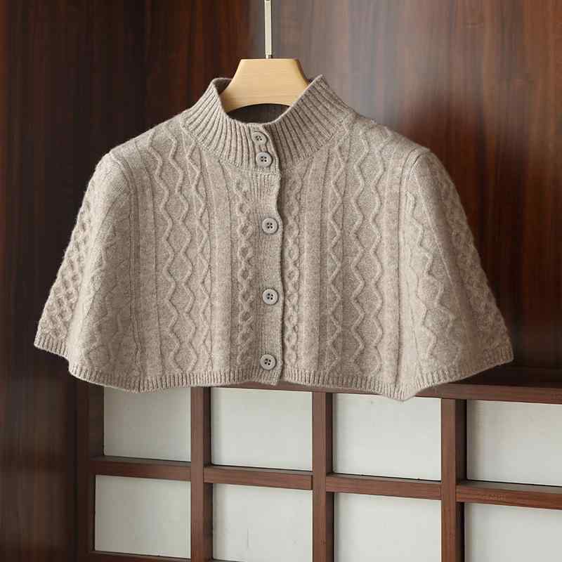 ショール レディース ニット 羊毛 カシミア 秋冬 ショート丈 レイヤード アウター ケープ ベスト ハーフハイネック 首元保護 柔らか素材