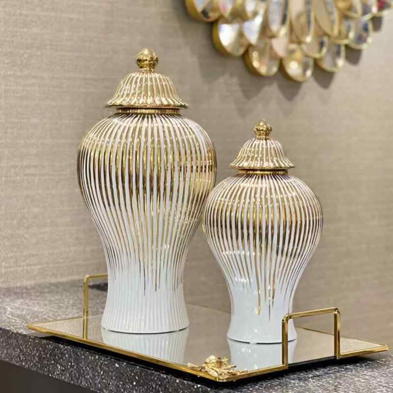 陶器花瓶 欧風 電気メッキ加工 将軍罐 高級感 工芸品 置物 玄関 インテリア 装飾 収納罐 軽量 デザイン