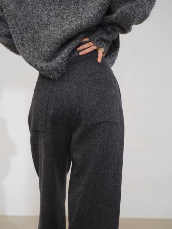パンツ レディース 秋冬 高腰 ドレープ感 ゆったり スリム効果 ストレート ロングパンツ ダークグレー ズボン ボトムス 通勤 日常使い 快適 軽量 吸湿速乾 綿素材 デニム風 ブラックグレー グレー系
