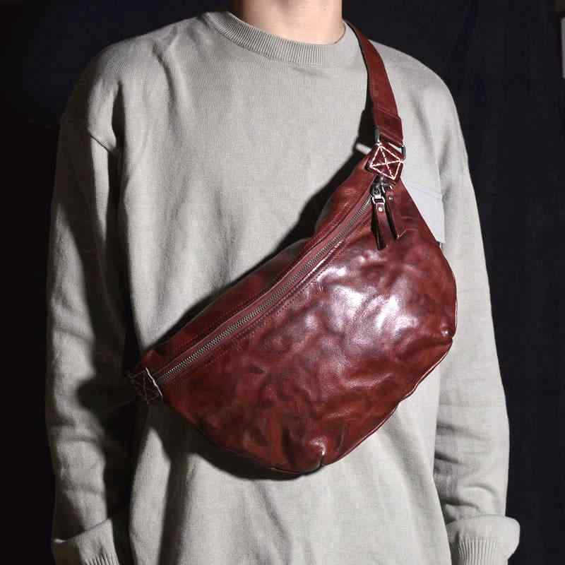 メンズ 曲がったがけ御徒面子 酉の方角合財袋 レトロ 本革 大電気容量 ファスナー 筋目図案化 自己同一性派 心地好い 欧米風 ショルダーバッグ ファニーパック ハンズフリー 旅する 日常使い走り 軽さ 耐久性 バッグ-バックパック・リュック