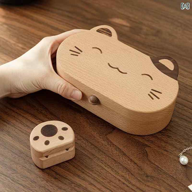 キッズ 愛くるしい猫 木製 宝飾品ボックス席 付属物 納める 手関節輪 指環 首飾り 腕輪 容れもの 飾りつけ箱