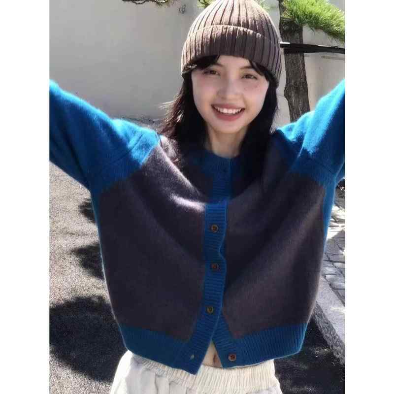 レディース 秋冬 ニットカーディガン ウール カシミア 厚手 切り替えカラー 丸首 セーター アウター 暖か ロング丈 上品 デザイン 韓国スタイル 羊毛混 ソフト 着心地 日常使い 通勤 コーデ レイヤード｜くらしのセロネ 8,528円