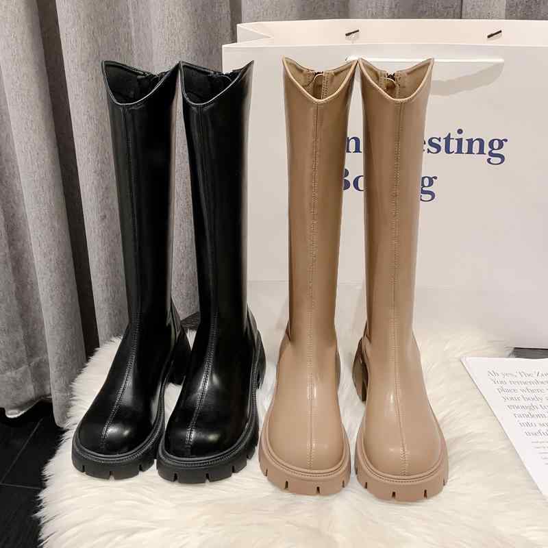 秋冬 レディース ブーツ 厚底 ロング 馬乗り プラットホーム ご機嫌はね除ける 小っちゃい 軽さ 吸湿速乾 ジーンズ調 黒いこと さくら色系