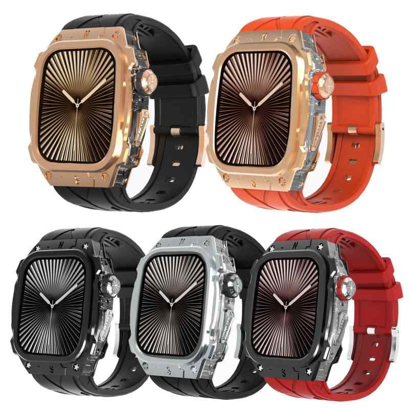 スマートウォッチ バンド ユニセックス レーシングカー風 ツートンカラー シリコン 金属 一体型 軽量 耐久性 46mm スポーツ 日常使い 防水 フィット感