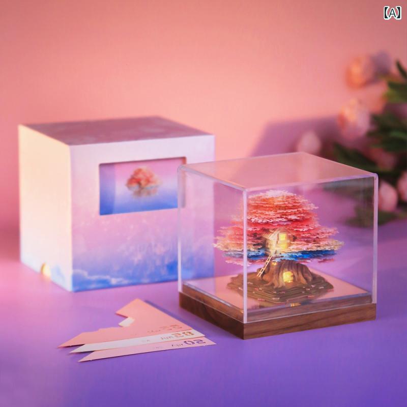 暦 3D 紙雕 桜 樹屋 飾りつけ 立体 手撕 おぼえ書き 紙 事務机いの一番 室内装飾 飾りつけ 春夏 見せびらかす 佩び物 卓上 執務室 介護ホーム パウダーコンパクト 軽さ 創造的 青写真