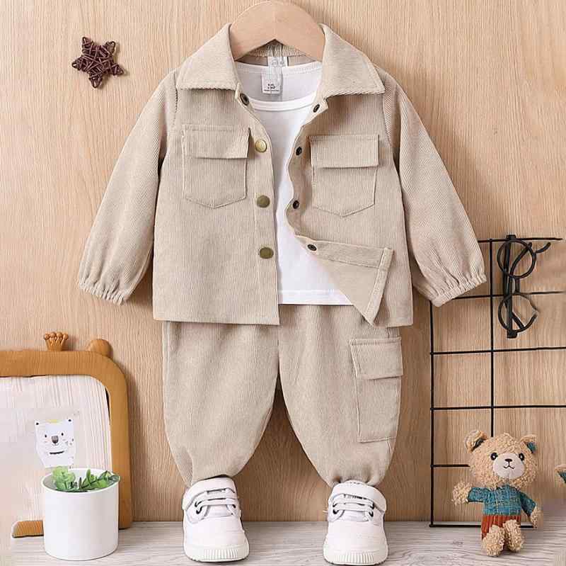 子供服 男の子 秋冬 ベージュ 長袖ジャケット ロングパンツ セット かっこいい スタイリッシュ ベビー 赤ちゃん 日常着 通学着 遊び着 暖か 快適 コーディネート