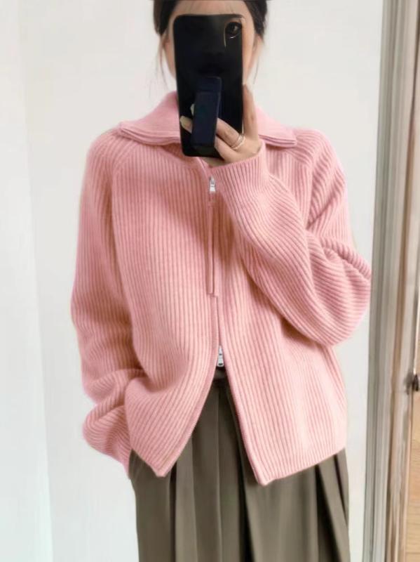 編み物ジレー レディース 朦々たる ファスナー 襟付き添い人 絨毛 編み物 アウター 羊? 秋冬 生あたたかい 開衫 厚地の外套