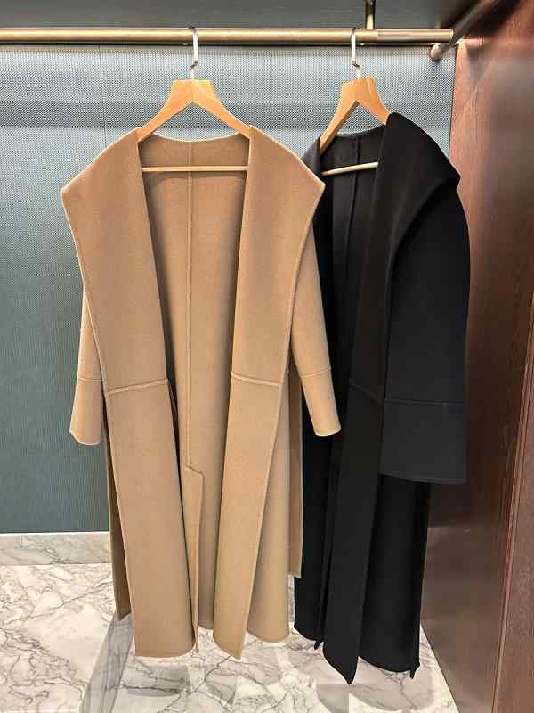 厚地の外套 レディース ボンネット付き添い人 バスローブ風 カシミール 羊毛 胴締め付き添い人 ロング 両面当て嵌める 生あたたかい 防寒 秋冬
