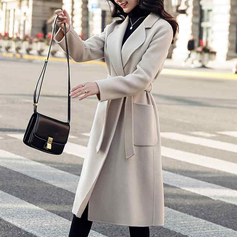 コート レディース 秋冬 双面カシミア ウール 毛・希 中長丈 ミドルロング リバーシブル 高級感 ワインレッド系 ベルト付き アウター 防寒 保温 オーバーコート｜くらしのセロネ