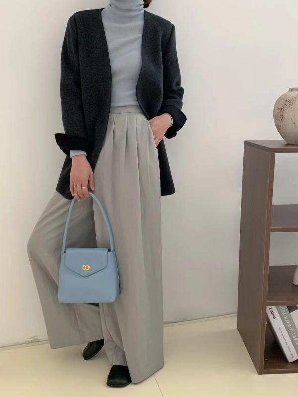 ロングコート レディース 秋冬 ノーカラー ダブルフェイス ウール 高級感 シンプル エレガント スリムフィット 10%カシミア 上品 モダン 洗練 ベーシック デイリー