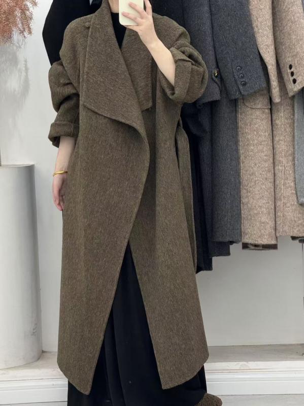 レディース 秋冬 ダブルフェイス 羊毛 ロングコート ラップカラー スタンドカラー ウール 高級感 リラックススタイル 気質アウター