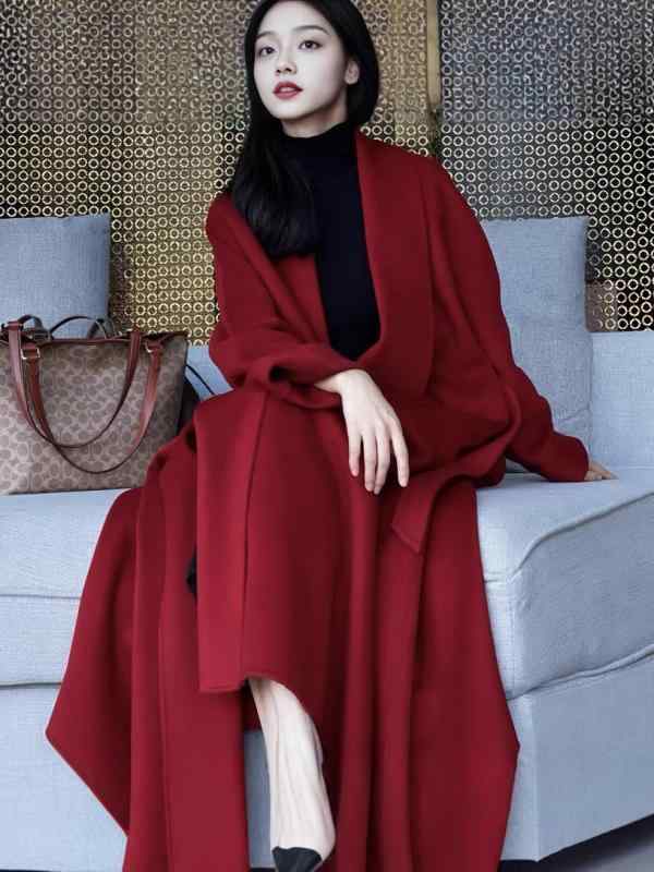 秋冬 レディース ロング厚地の外套 カシミヤ ダブル人間の顔 ワイドフレアスカート 伸び伸びする影ぼうし ゆったりロング丈 生あたたかい原材料 軽さ 防寒