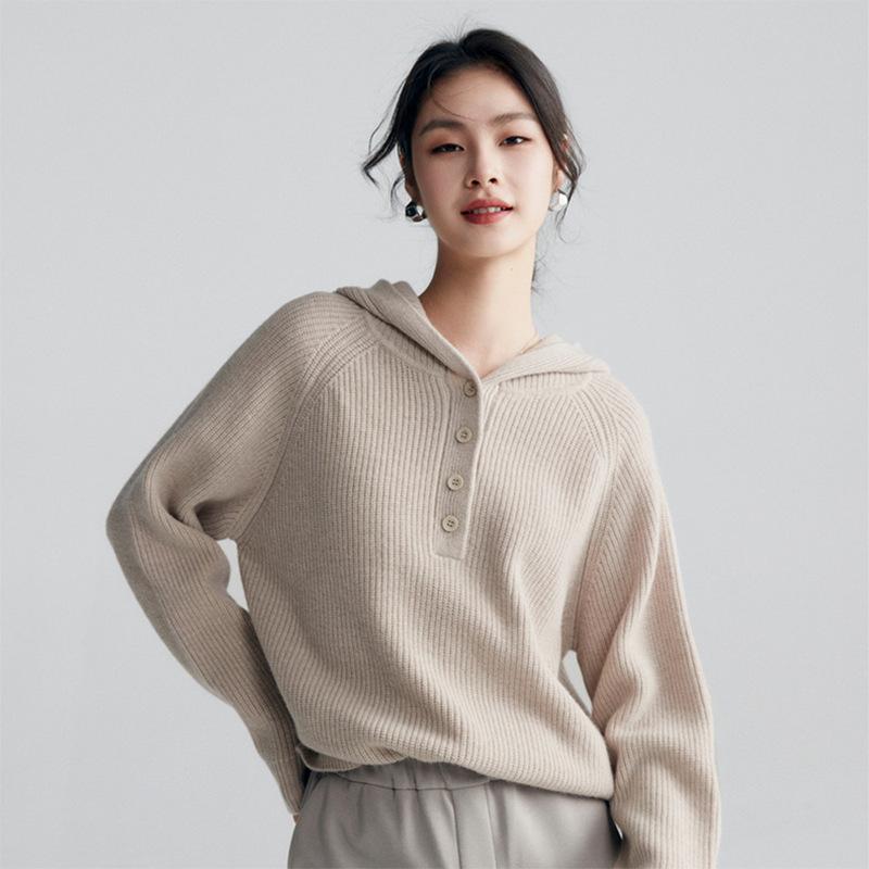 秋冬 レディース ボンネット付き添い人 カシミール 編み物スウェーター ゆったり 大大きさ 羊毛 朦々たる 二分の一名取り草 肌付き