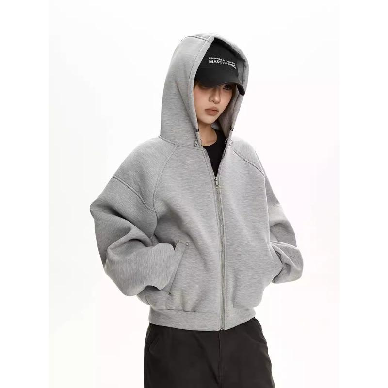 フーディ 男女兼用 カーディガン ルーズ 無地 レトロ デコンストラクション 高級感 厚手 軽量 ストリート トレンド カジュアル フード付き アウター ゆったり