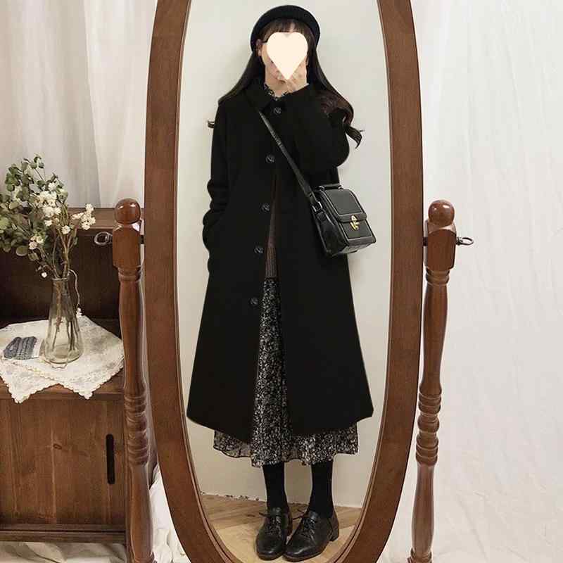 厚地の外套 レディース 秋冬 ダブル人間の顔 絨毛 真っただ中丈 低身の丈相応う 黒いこと 窈窕たる 絨毛 ツィード 古典派音楽 生あたたかい かっこ良い ロング丈風 レディースファッション-コート・ジャケット