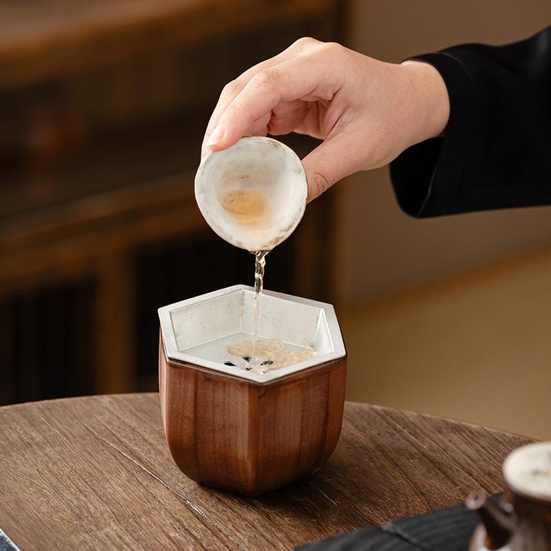 筆洗 茶盂 茶洗 茶渣入れ 粗陶 わびさび 日本風 粉引き レトロ 家庭用 茶道 用具 書道 インク 洗い 茶葉 残渣 容器 伝統 スタイル 素朴 デザイン 陶器 アクセサリー 茶室 インテリア｜くらしのセロネ