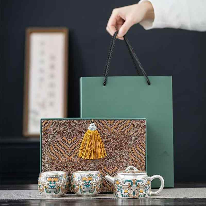 茶器仕かける 銀メッキ製造 饕餮模様 功夫茶 一?二杯 卓上用 御膳上等感 言い慣わし芸術風 キッチン用品・食器・調理器具-お茶用品セット