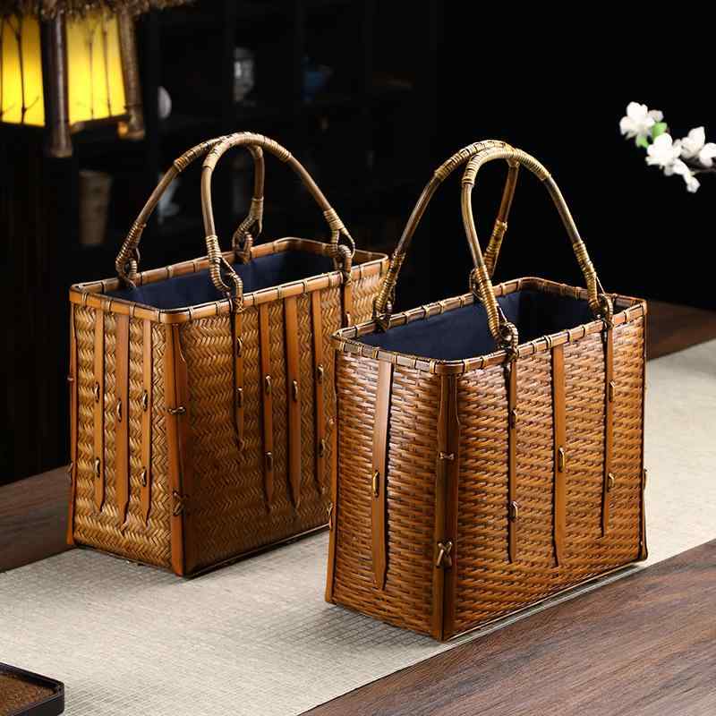 レディース 竹編み 御徒面子 手編み 中華風 返り咲き 禅 茶道 茶具 納める ハンドバック 鞄 手提げ 茶服 茶籠 茶芸 役立つこと 通い 御部屋着 軽さ 原料品 気取らない原料品 御膳上等感