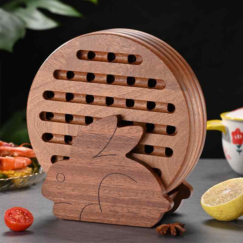 勝手もと 早見表つや消し 実木 ウバン木 隔熱 防滑 昼ご飯 コースター どんぶり鉢 皿 優勝杯 置き 砂鍋 パッド