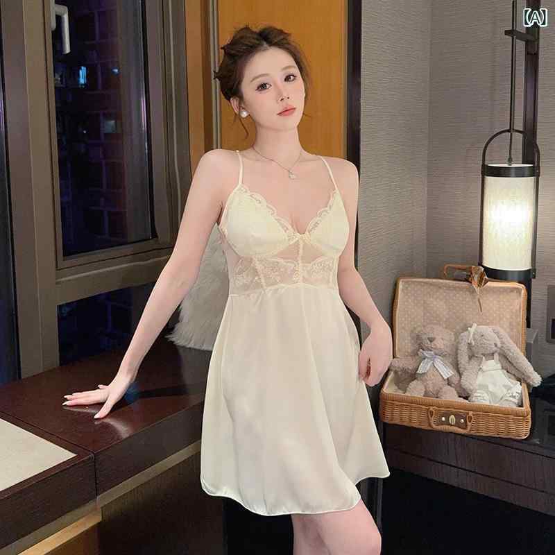 レディース ルームウェア 春夏 接触冷感 薄手 長袖 吊帯スリープドレス ガウンセット セクシー 家居服