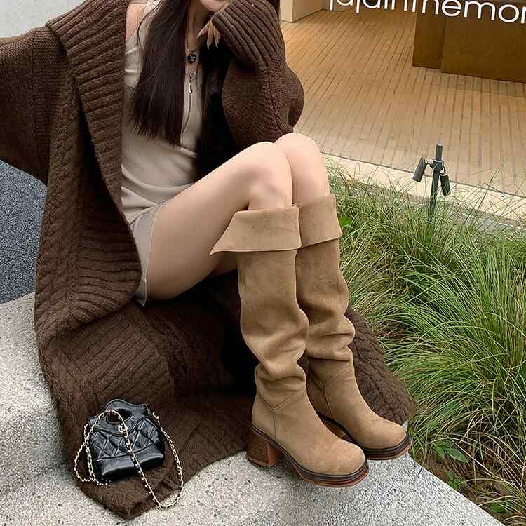 秋冬 ブーツ レディース ロング 太踵 フリンジ 2way 西側風 ゆったり 伸び伸びする 流行り 当たること冷感 軽さ 吸湿速乾 綿原料品 黒いこと さくら色系