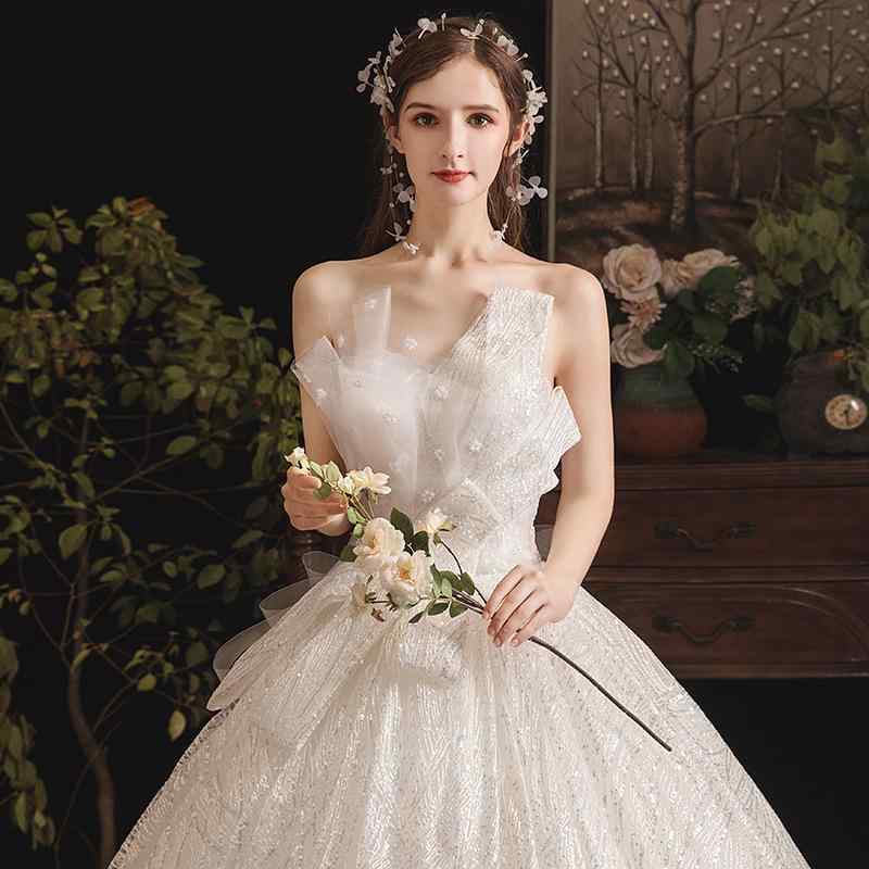 ウェディングドレス レディース トレーン付き 星空デザイン 森系 仙気 夢幻 シンプル 結婚式 ブライダル ロングドレス エレガント ガーデンウェディング ファンタジー ナチュラル｜くらしのセロネ