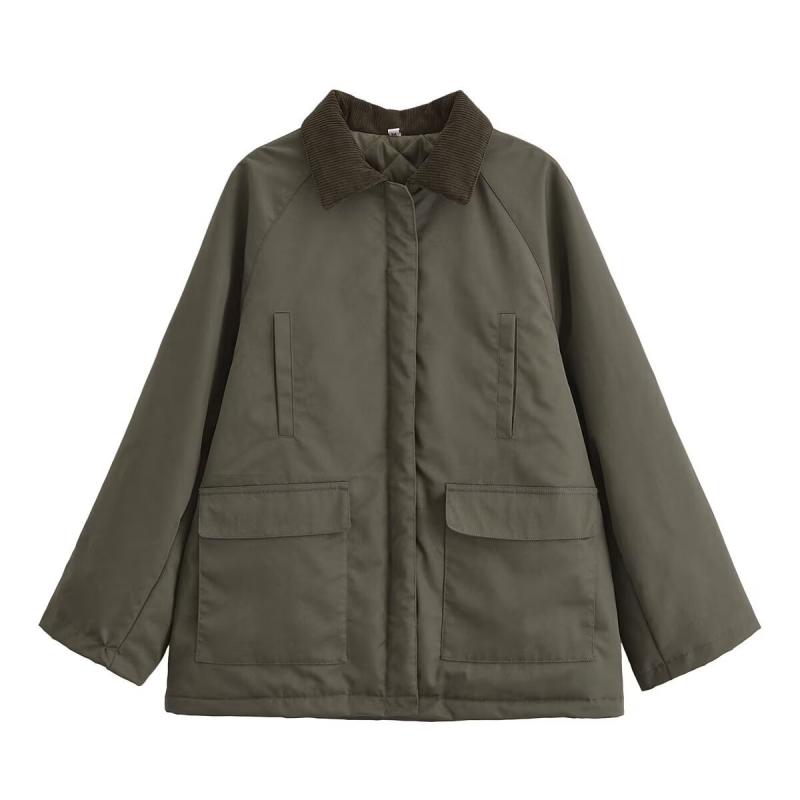 レディース コート 秋冬 シンプル ワークスタイル 領口 切り替え ジッパー コットン アウター ジャケット 通勤 日常使い 軽量 快適