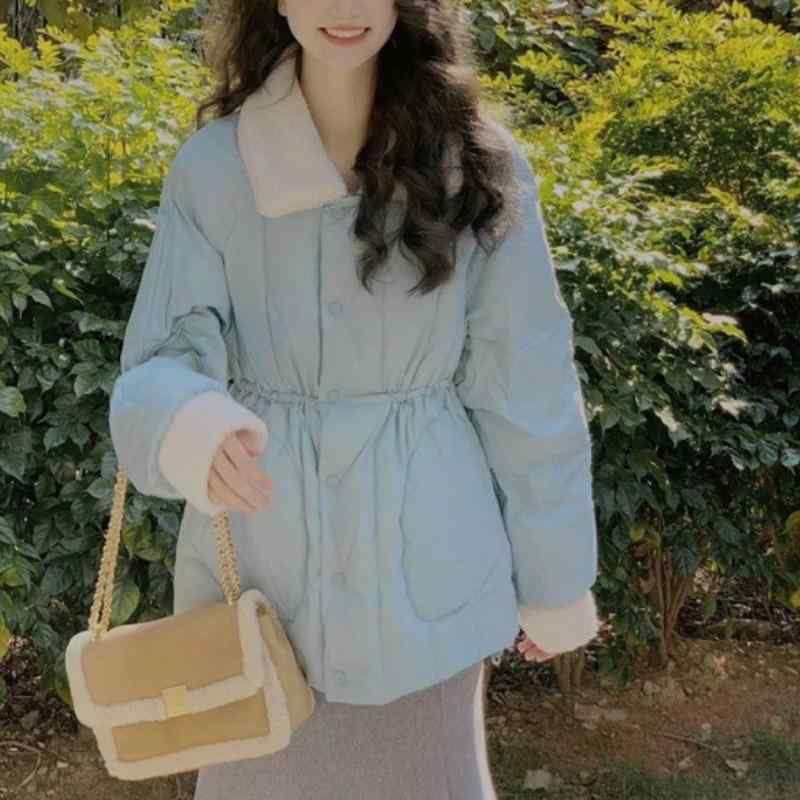 秋冬 レディース コットンコート ミニマルデザイン ブルー シンプル 軽量 暖か 小柄対応 吸湿速乾 日常使い アウトドア 通勤 通学 コットン素材 デザイン性 高機能 スタイリッシュ 快適 着回し レイヤード ロング丈 フード付き ポケット付き ジップ