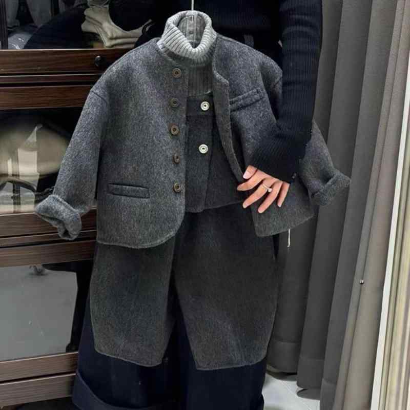 秋冬 ちびっ子 男女兼用 羊毛 御前上等感 遊撃手丈 厚地の外套 より良い ズボン下 3点書き割り 精神状態 ねずみ原料品 座標